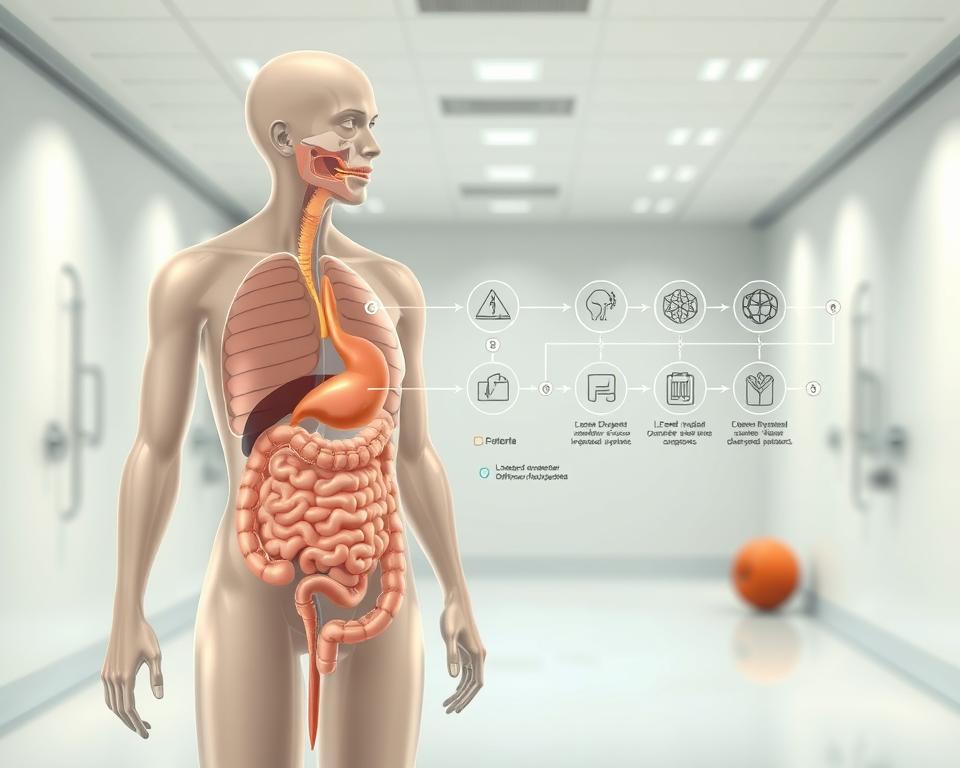 A meticulously rendered medical illustration depicting the process of differential diagnosis. In the foreground, a detailed anatomical diagram of the human digestive system, highlighting key areas of interest. The middle ground features a series of diagnostic icons and symbols, conveying the systematic approach to identifying the underlying cause of lactose intolerance symptoms. In the background, a serene, clinical atmosphere with soft lighting and muted colors, evoking a sense of professionalism and scientific inquiry. The overall composition strikes a balance between technical precision and visual elegance, perfectly suited to illustrate the "Дифференциальная диагностика" section of the article. A meticulously rendered medical illustration depicting the process of differential diagnosis. In the foreground, a detailed anatomical diagram of the human digestive system, highlighting key areas of interest. The middle ground features a series of diagnostic icons and symbols, conveying the systematic approach to identifying the underlying cause of lactose intolerance symptoms. In the background, a serene, clinical atmosphere with soft lighting and muted colors, evoking a sense of professionalism and scientific inquiry. The overall composition strikes a balance between technical precision and visual elegance, perfectly suited to illustrate the "Дифференциальная диагностика" section of the article.