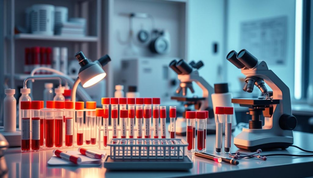 A clinical laboratory setting with various medical testing equipment and procedures, such as blood samples, microscopes, and test tubes, arranged in a visually engaging composition. The scene conveys a sense of professionalism and attention to men's health, with a focus on reproductive and sexual wellness. Subtle lighting creates a calm, reassuring atmosphere, while the overall layout and design effectively communicate the significance of regular health check-ups for maintaining male vitality and well-being. A clinical laboratory setting with various medical testing equipment and procedures, such as blood samples, microscopes, and test tubes, arranged in a visually engaging composition. The scene conveys a sense of professionalism and attention to men's health, with a focus on reproductive and sexual wellness. Subtle lighting creates a calm, reassuring atmosphere, while the overall layout and design effectively communicate the significance of regular health check-ups for maintaining male vitality and well-being.