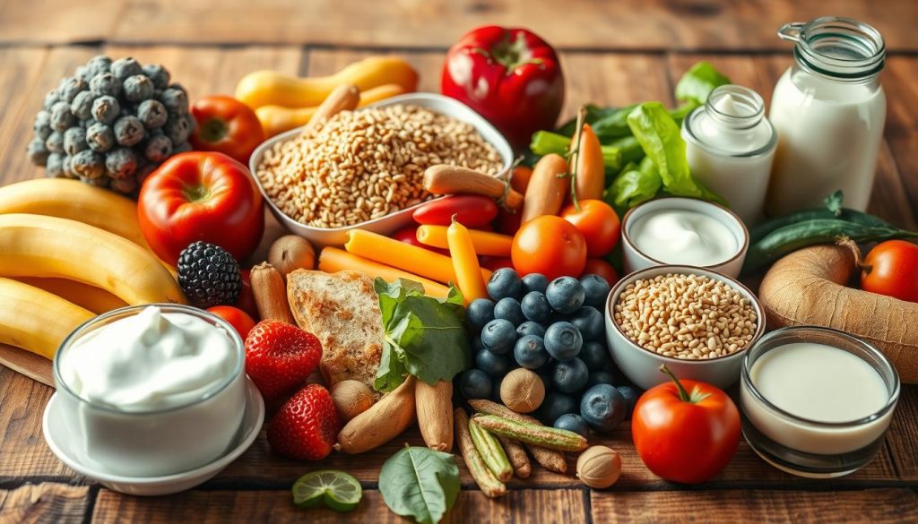 Detailed and nutritious children's meal recommendations. Close-up view of a balanced assortment of healthy, colorful food items arranged on a rustic wooden table. Fresh fruit, vegetables, whole grains, and dairy products depicted in a natural, appetizing manner. Soft, warm lighting illuminates the scene, creating a comforting, homely atmosphere. The composition conveys a sense of wholesome, well-rounded nutrition suitable for growing children. The focus is on the food itself, without any distracting text or graphics. Detailed and nutritious children's meal recommendations. Close-up view of a balanced assortment of healthy, colorful food items arranged on a rustic wooden table. Fresh fruit, vegetables, whole grains, and dairy products depicted in a natural, appetizing manner. Soft, warm lighting illuminates the scene, creating a comforting, homely atmosphere. The composition conveys a sense of wholesome, well-rounded nutrition suitable for growing children. The focus is on the food itself, without any distracting text or graphics.