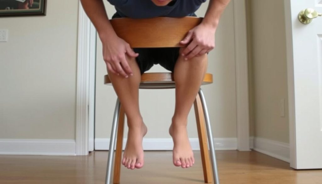 Person performing tricep dips using a chair for Thursday Arms and Shoulders Workout
