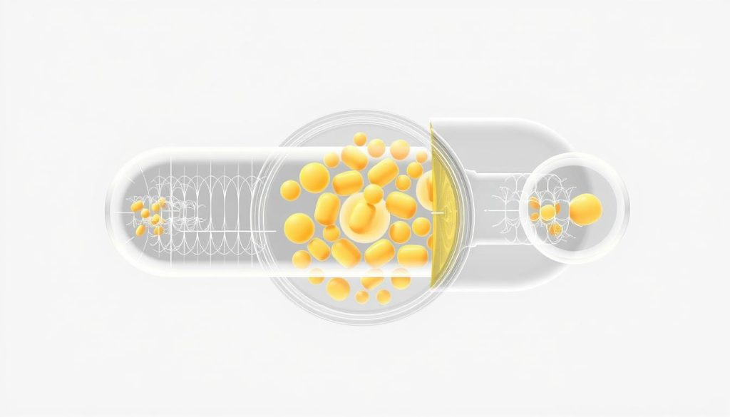 A detailed, cross-sectional illustration of the microencapsulation technology process. Showcase the intricate layers and structures, with a clear view of the core nutrients surrounded by the protective outer shell. Render this in a scientific, technical style using precise linework, subtle gradients, and muted color tones to convey the sophisticated nature of the process. Situate the microencapsules against a clean, neutral background to maximize focus on the subject matter. Capture the quality and effectiveness of this cutting-edge technology with a sense of visual harmony and technical elegance. A detailed, cross-sectional illustration of the microencapsulation technology process. Showcase the intricate layers and structures, with a clear view of the core nutrients surrounded by the protective outer shell. Render this in a scientific, technical style using precise linework, subtle gradients, and muted color tones to convey the sophisticated nature of the process. Situate the microencapsules against a clean, neutral background to maximize focus on the subject matter. Capture the quality and effectiveness of this cutting-edge technology with a sense of visual harmony and technical elegance.