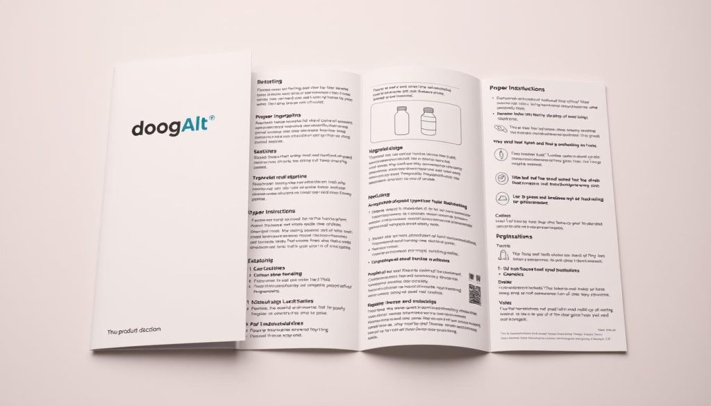 A detailed instructional pamphlet on a pharmaceutical drug, with a clean, professional layout. The front cover shows the drug name and logo in a sleek, modern design. Inside, the pages display step-by-step instructions for proper usage, including clearly labeled sections, infographics, and high-resolution product images. The lighting is soft and even, with a warm, neutral color palette. The overall composition has a sense of authority and reliability, conveying the importance of following the guidelines carefully. The angle is a slightly elevated, three-quarter view, giving the viewer a comprehensive understanding of the material.