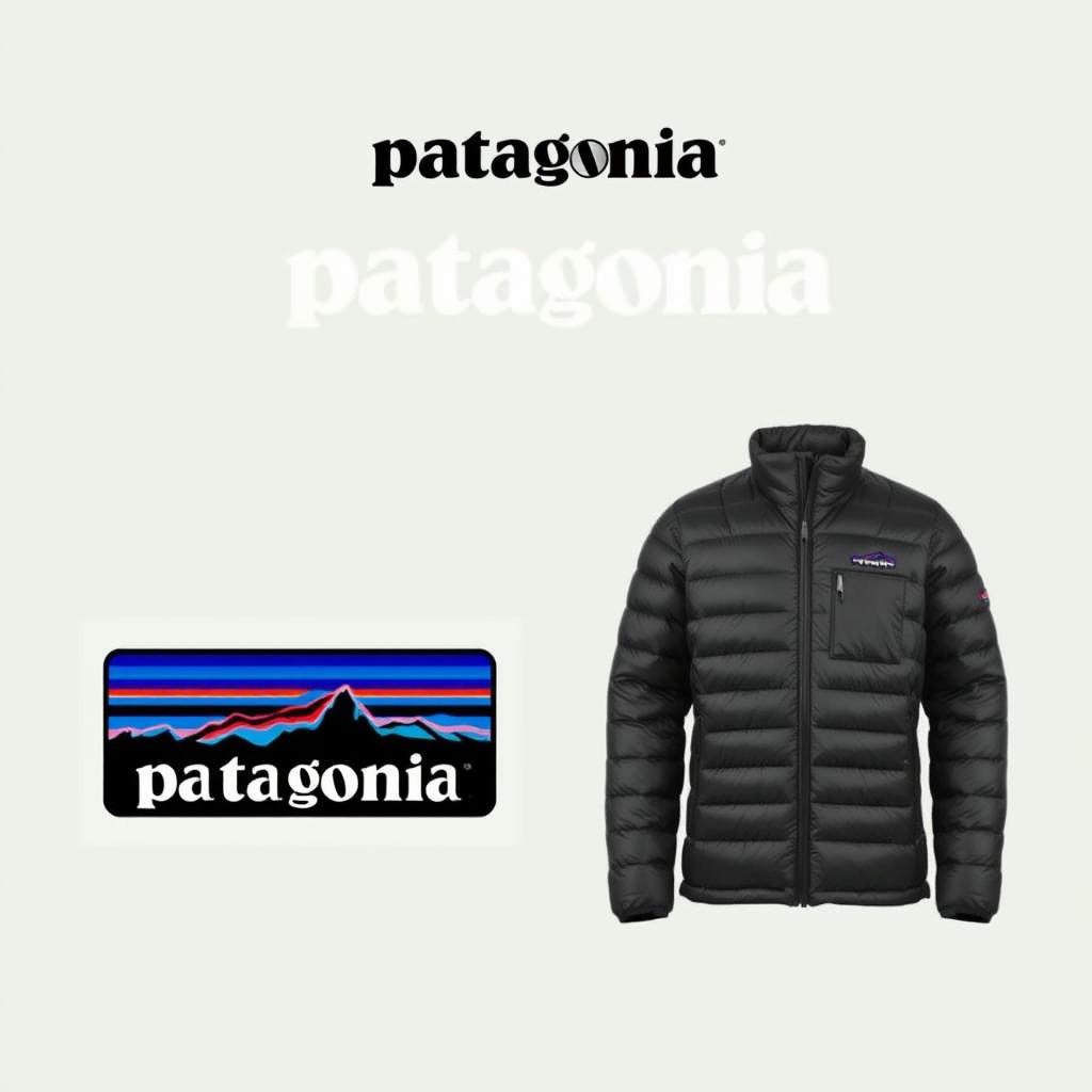 Логотип та пуховик бренду Patagonia Логотип та пуховик бренду Patagonia