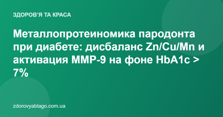 Металлопротеиномика пародонта при диабете: дисбаланс Zn/Cu/Mn и активация MMP-9 на фоне HbA1c > 7%